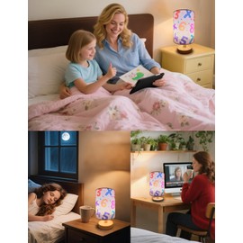 HYLING Kids Table Lamp, Small Bedside Lamp, 3 Color Changing LED Night Light with 9 Brightness Levels Wood Nightstand Desk Base Flaxen Fabric Shade for Bedroom Living Room (Colored Numbers)