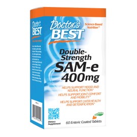 Doctor's Best SAM-e 400 mg, Vegan, Gluten Free, Soy Free, Mood and Joint Support, 60 Enteric Coated Tablets