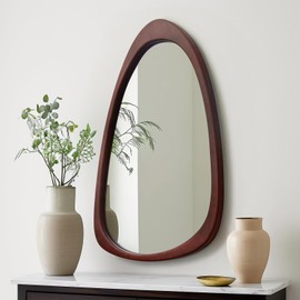 Irregular Wall Mirror for Decor,Wood Asymmetrical Mirror Modern Large Vanity Bathroom Mirror,19.5 x 30.5 inch Unique Decorative Mirror for Entryway,Bedroom,Living Room,Washroom