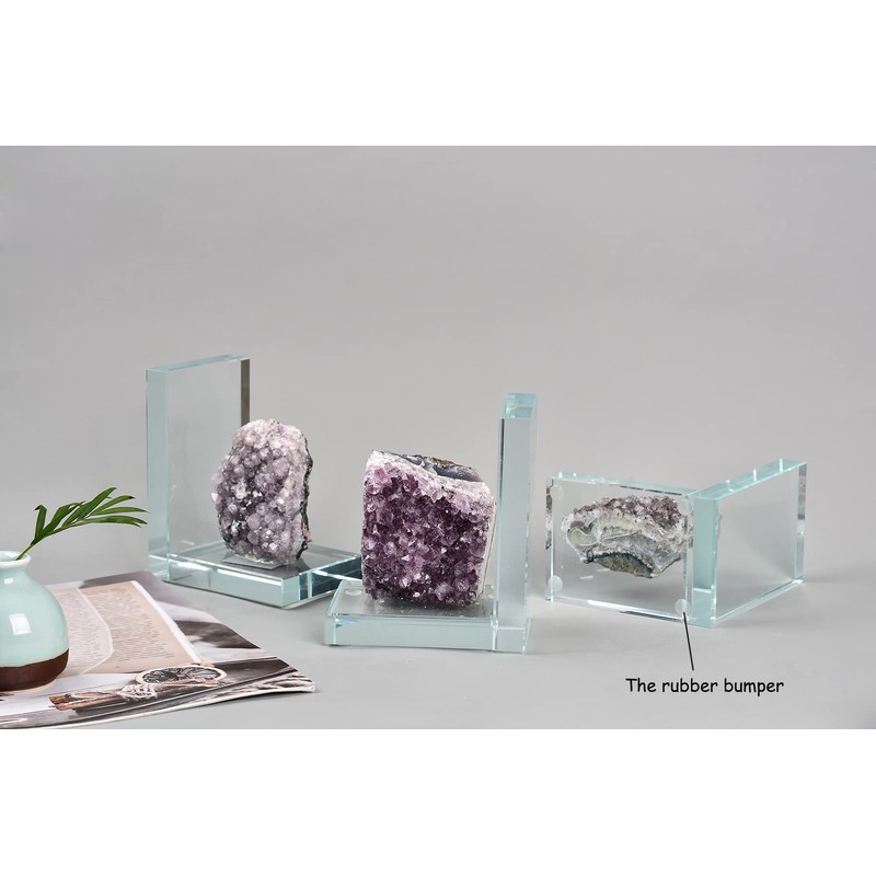 AMOYSTONE Heavy-Duty Amethyst L-Shaped Glass Bookends, 1 Pair (4-6 LBS)