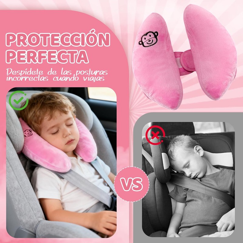 Reposacabezas de Viaje Ajustable para Bebés, Paquete de 2, Rosa