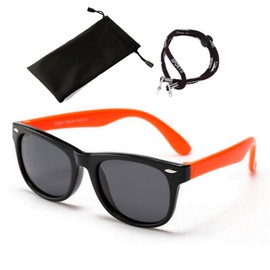 [SMT] Sunglasses for Kids, Kids Sunglasses, Boys and Girls, Rubber Frame, Polarized Lenses, UV Protection, 3-Piece Set (Orange)