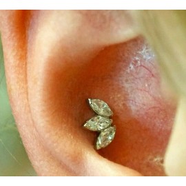 Unbranded 16G 1/4 "G23 TITANIUM THREADLESS PUSH MARQUISE FAN CZ TRAGUS LABRET CONCH STUD