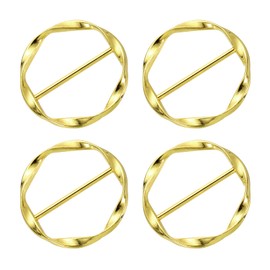 QUARKZMAN Pack of 4 T-Shirt Clips, 34 mm (1-5/16 Inch) Round Metal Silk Scarf Ring Clip, Clothing Knot Buckle Ring Wrap Holder for Women Scarf, Loose T-Shirt, Golden