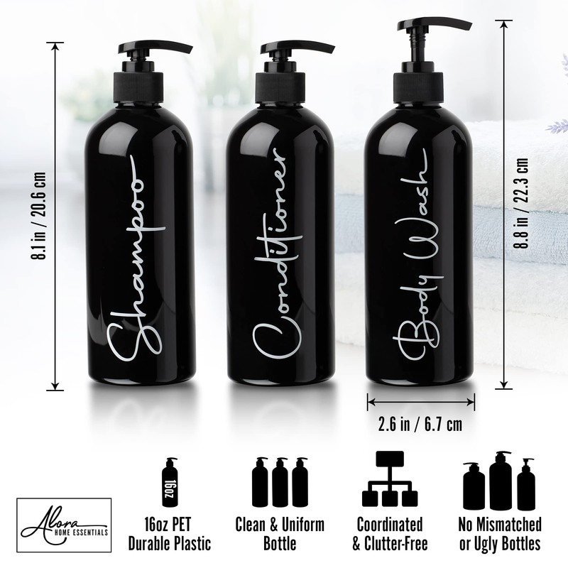Alora Reusable Shampoo and Conditioner Bottles - Set of 3