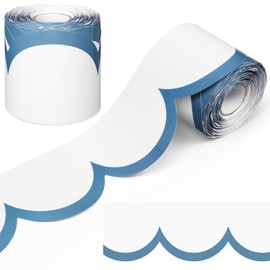 Fuutreo 65ft Stone Blue and White Bulletin Board Borders Wave Line Scalloped Board Borders Classroom Die-Cut Rolled Trim for Bulletin Home School Office Wall Desks Locker Decorations