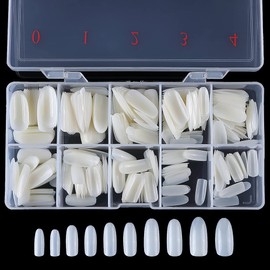 Pack of 500 Acrylic Artificial Nail Tips, Boxed Oval False Nails, Fake Nails, Natural Nail Tips for Women, Nail Design, DIY, Nail Studios, 10 Sizes