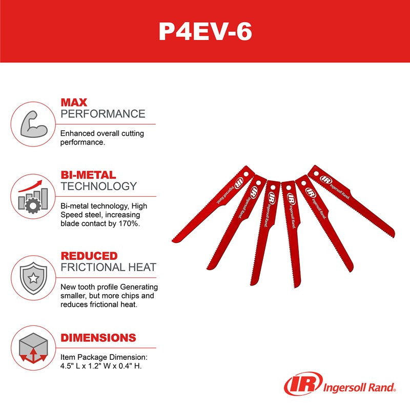Ingersoll Rand P4EV-6 Air Reciprocating Saw Blades for all standard