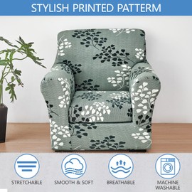 Keyroal Stretch Printed Sofa Cover Couch Covers, 2-Piece Armchair Cover with Separate Cushion Cover, Washable Soft Spandex Furniture Protector for Living Room(Armchair, Leaf Pattern)