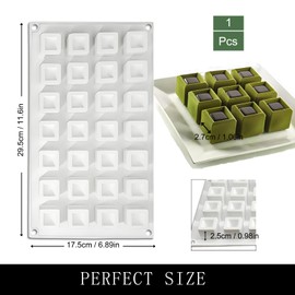Small Square Chocolate Silicone Molds, 28-Cavity Mini Square Mousse Mold for Baking Square Cube Candy Desserts, 11.6" x 6.9" x 0.98"