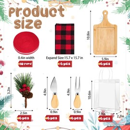 6 Set Christmas Cutting Board Gift Bulk Wooden Cheese Charcuterie Board Set with Knives Forks Red Berry Towels Gift Bags Kitchen Housewarming Gifts for Neighbor Guest Xmas Holiday Party Decor