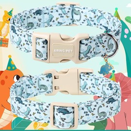 ARING PET Dinosaur Dog Collar-Cute Spring Blue Dog Collars, Adjustable Dinosaurs Print Pet Collars Puppy Collar with Quick Release Buckle
