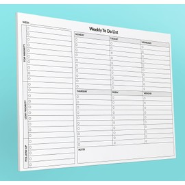 A4 Weekly Desk Planner/To Do List - 52 tear off sheets - Quality 100gsm paper with a strong 1000 micron Whiteboard Backing - Perfect For Home or Office Use