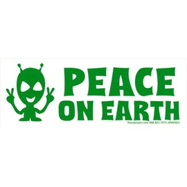 Peace On Earth Alien with Peace Sign Hand Small Laptop Car Bumper Sticker Water Bottle Decal 5.5-by-2 Inches (Vinyl Sticker)