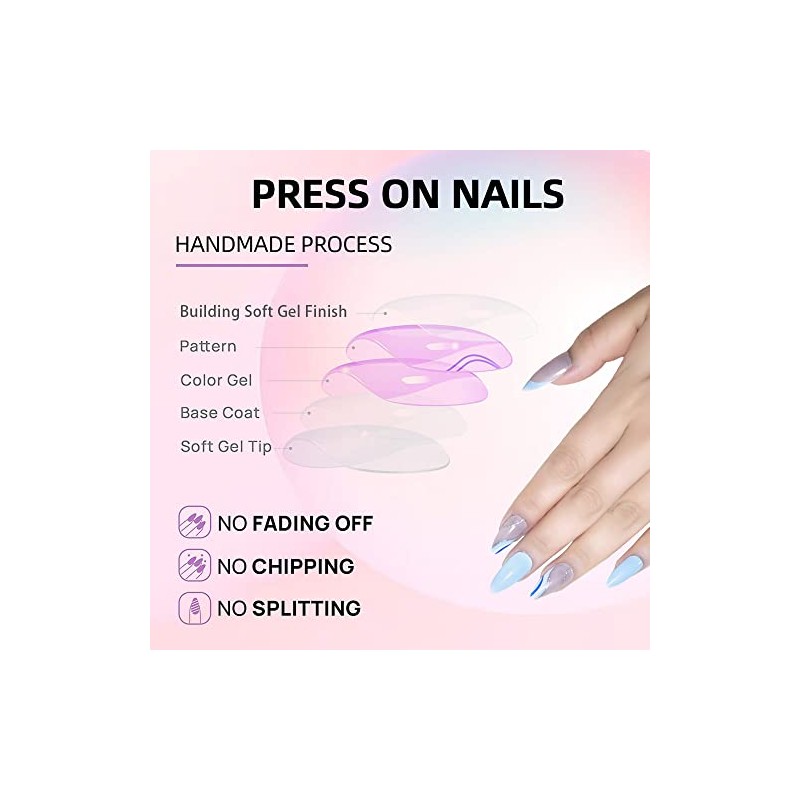 24 Uñas Postizas Medianas Almendradas Con Pegamento. Set De Uñas