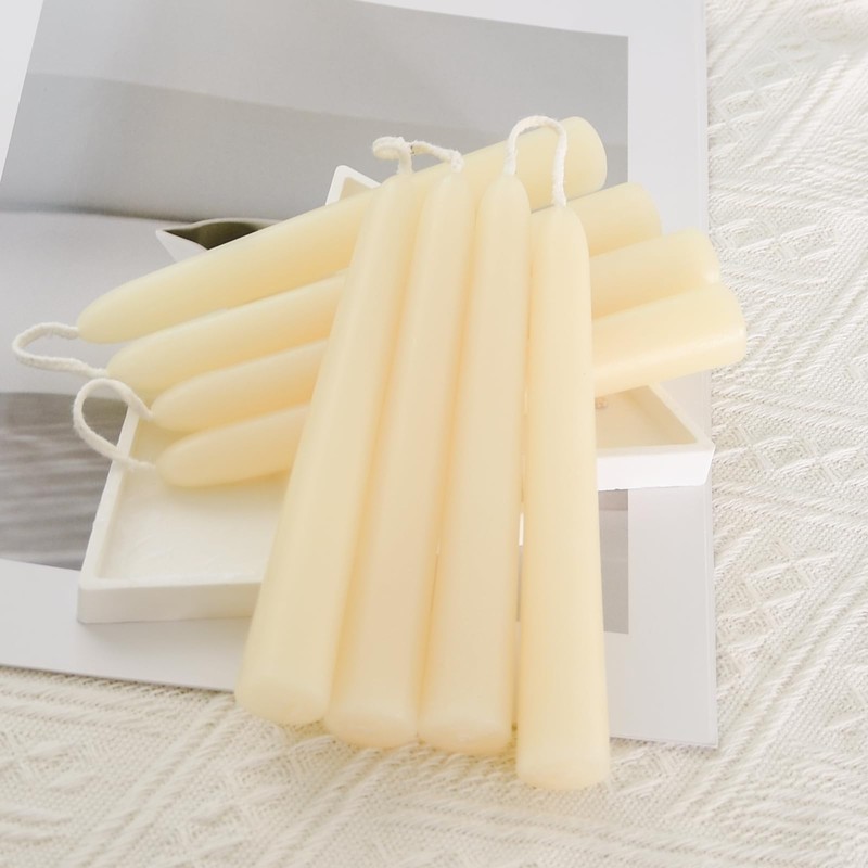 6 inch Short Natural White Beeswax Candles Set of 12,