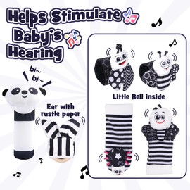 Funblitz Rattle Socks Baby 0-6 Months, Baby Toy 0-6 Months Baby Toy 6 Months Black White Toy Baby Wrist Rattle Socks Contrast Toy Newborn Gift Montessori Toy
