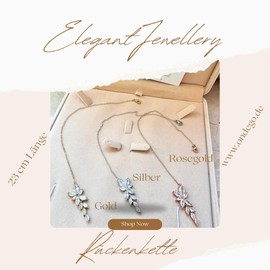 ONDEGO® Elegante Rückenkette mit Zirkonia-Blätter, 23cm, Karabinerverschluss, Silber/Gold/Roségold (Silber)