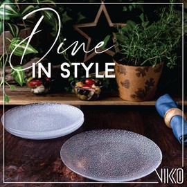 Vikko Salad Plate, Set of 6 Glass Plates, 8.5 Inch Dessert, Salad, Appetizer Plate, Elegant Textured Glass Design, Plates Set For Special Occasion, Dishwasher Safe