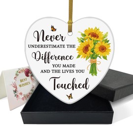 REWIDPARTY Leaving Gifts for Coworker Boss Never Underestimate The Difference You Made Ornament Keepsake Retirement New Job Going Away Gifts 3" Heart Ceramic Ornament with Gold Ribbon & Gift Box