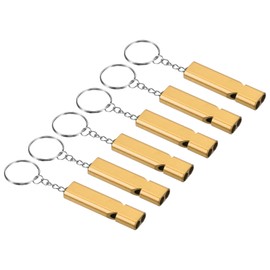 PATIKIL Emergency Survival Whistle, 6 Pack Double Tubes Whistles Super Loud Aluminum Whistles with Lanyard Keychain for Outdoor Camping Hiking, Golden