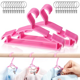 AMZXHCQ Baby Hangers with Metal Ring Clips, Children Plastic Hanger for Kids Pants Clothes Closet, 20 Pack, Rose red