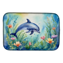Caroline's Treasures Spring Dolphin Dish Drying Mat Absorbent Dish Drying Mat Pad for Kitchen Counter Dish Drainer Mat for Countertop, 14 x 21", Multicolor