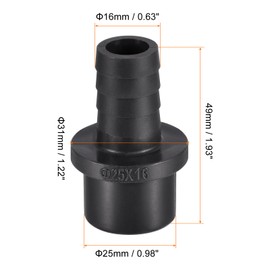 MECCANIXITY PVC Pipe Fitting 16mm Barbed x 25mm OD Spigot Straight Tube Adapter Hose Quick Connector, Black Pack of 2