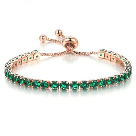 14K Gold Plated Tennis Bracelets Colorful Sparkling Cuban Zirconia Adjustable Ice Out Link Chain Slider Bangle Jewelry Dainty Bracelet for Women-green