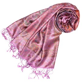 Lorenzo Cana Luxury Pashmina Scarf Jacquard Woven 100% Silk Paisley Pattern Multicoloured 70 x 190 cm - 70 x 190 cm