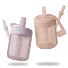 Moonkie Vaso para aprender a beber, botella con pajita, vaso de silicona para bebés y niños, vaso con pajita con tapa a prueba de fugas, sin BPA, taza