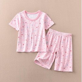 HahaNice 90-160 Children's Clothing, Girls, Pajamas, Kids, Short Sleeve, Room Wear, Top and Bottom Setup, Cotton, Summer Clothes, Sleepwear, Shorts, Half-Length, Girls, Juniors, Cool Neck, Sleepwear,