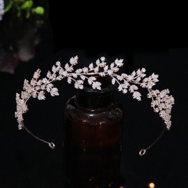 Jorsnovs Full Cubic Zirconia Wedding Headbands for Bride CZ Zircon Bridal Tiaras Pageant Hair Jewelry Party Headpieces for Women Girls (E-Rose Gold)