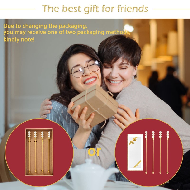 Exquisite Gold Pearl Stainless Steel Coffee Beverage Stirrers Stir Cocktail