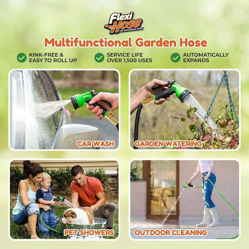 Flexi Hose Expandable Garden Hose with 8 Function Nozzle, 25FT