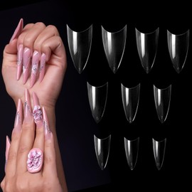 500PCS Acrylic Nails Clear Nail Tips Clear Half Cover Shape French Transparent Short Coffin Nail Tips for Nail Salon 10 Sizes