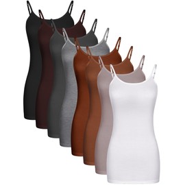 Geyoga 8 Pack Long Tank Tops for Women, Long Camisoles Workout Tops Adjustable Spaghetti Strap Women's Camis Undershirts(Medium,Brown Color)