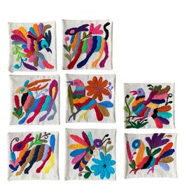 Two Sisters | Juego de 8 Portavasos, Variados Dibujos Bordados a Mano Auténtico Artesanal Original de Tenango México. 11 x 11 centímetros cada uno. Variados Dibujos Multicolor. (Multicolor)