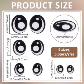 FINGERINSPIRE 20 Pairs Felt Eyes Patches for Crochet Stuffies and Plushies 4 Sizes Oval Black Color Felt Craft Doll Eyes Sewing Applique DIY Doll Puppet and Plush Animal Making Supplies