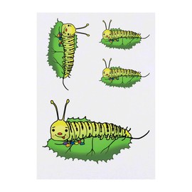 4 x 'Caterpillar Eating A Leaf' Temporary Tattoos - Water Resistant, Skin-Safe, Non-Toxic Transfers, Mixed Sizes (TO00072806)