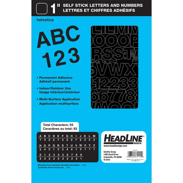 Headline Sign 31111 Stick-On Vinyl Letters and Numbers, Black, 1-Inch
