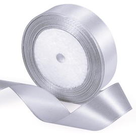 25 Yards Silver Satin Ribbon 1inch, Single Face Polyester Silk Fabric Hair String Ribbon for Craft, Flower Bouquets, Gift Wrapping, Wedding, Bow Making and Valentines Decoration