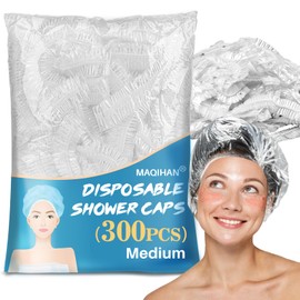 MAQIHAN 300 Disposable Shower Caps Unisex - Medium Plastic Hair Caps for Deep Conditioning Shower Cap Reusable Waterproof for Women Men Hair Treatment Bath Cap for Long Hair Travel Essentials