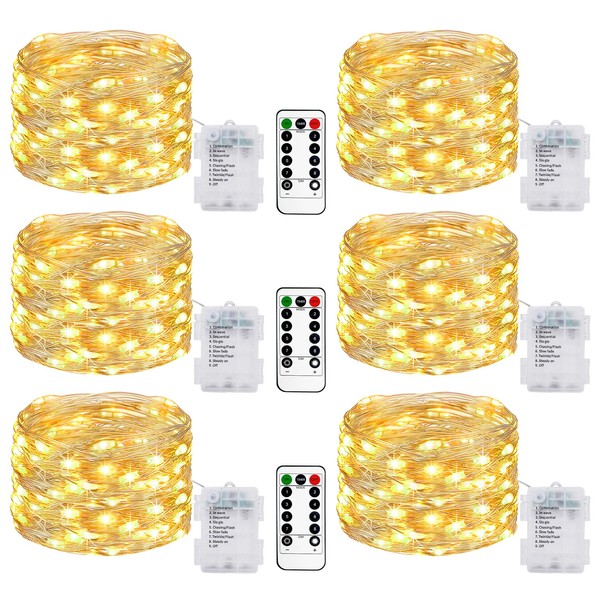 6 Pack 33FT 100 LED Fairy String Lights Battery Operated