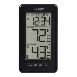 LaCross Technology 라크로스 테크놀로지 308-43647-INT 디지털 블랙 무선 온도계(실내 습도 포함) LCD LaCrosse Technology 308-43647-INT Digital Wireless Temperature Gauge with Indoor Humidity LCD