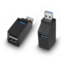 HATMINI 3 Ports USB Hub,USB Male to Female Expansion Adapter 2 Pcs 90 Degree Splitter 1 USB 3.0 and 2 USB 2.0 Port Portable Powered Data for Connecting Mobile Hard Disk, U Disk, Camera, Mouse,etc