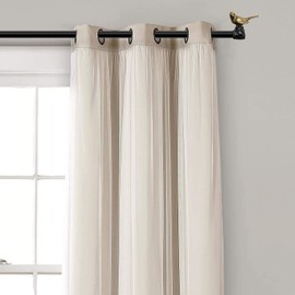Meriville 1-Inch Diameter Single Window Treatment Curtain Rod, Renaissance Gold Bird Finials, 48-Inch to 84-Inch Black Rod