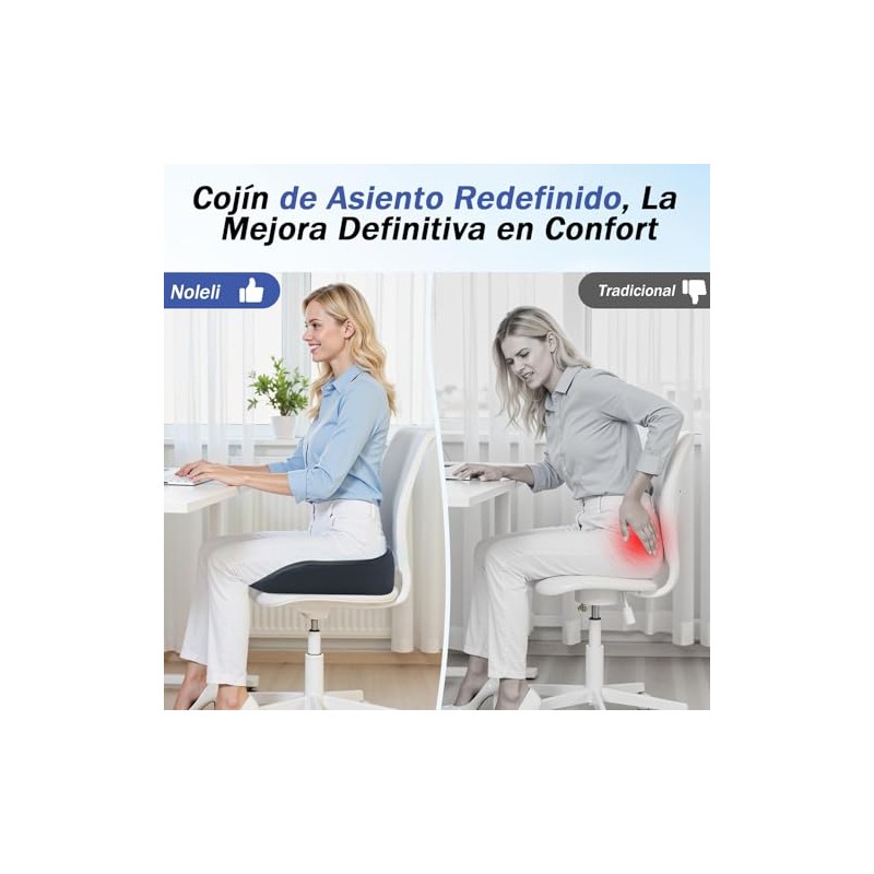Cojín Ortopédico de Memory Foam para Silla, Alivio Eficaz del