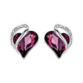 QLUYCKW Forever Love Heart Earrings for Women Dainty Sparkly Cubic Zirconia Rhinestone Statement Glitter Stud Earrings for Lovers (Purple Red)