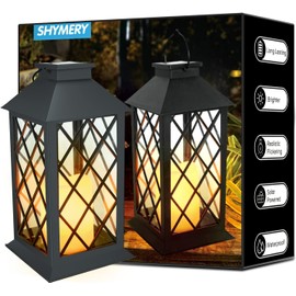 SHYMERY Solar Lanterns Outdoor Waterproof, 14 Inch Outdoor Lanterns with LED Flickering Flameless Candles,2 Pack Hanging Black Lantern Decorative for Patio,Front Porch,Balcony,Outside,Table Decor